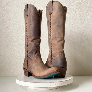 Lane PLAIN JANE Womens Western Boots 7 Brown Leather Cowboy Round Toe 16" Tall